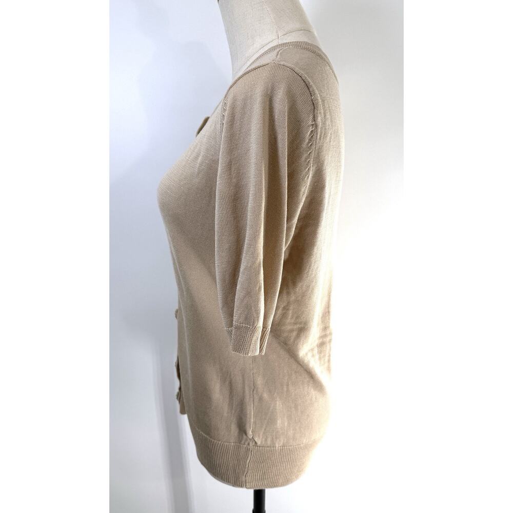 New York Company Women’s Sz S Knit Cardigan Sweater Button Down Short Sleeve Tan - Picture 4 of 9